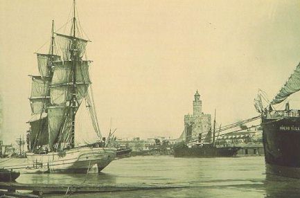 "La goleta en el ro se bambolea..." (Un bergantn en el Guadalquivir, frente a la Torre del Oro)